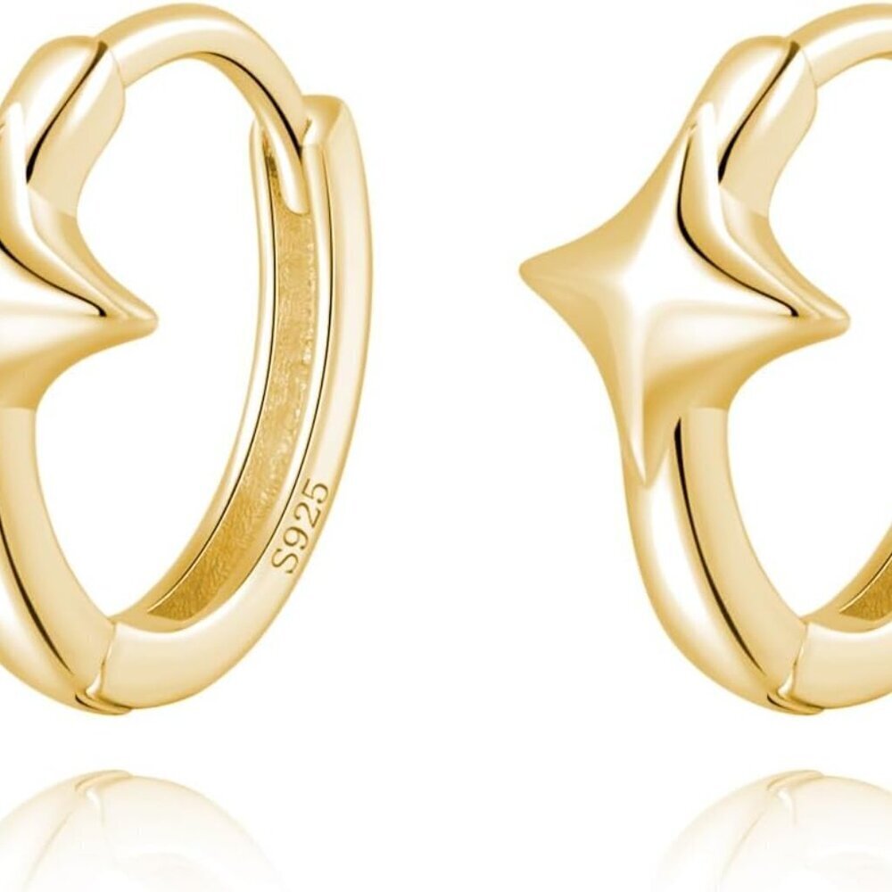 Sterling Silver Star Huggie Earrings Women Teens Hypoallergenic Hoop Jewelry